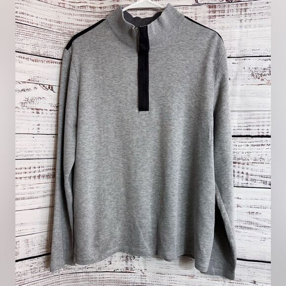 Hugo Boss Sweater Mens Size XL Qouter Zip Gray Cotton Pullover Mock Neck - Picture 1 of 13